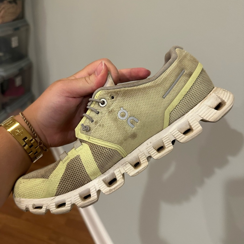On Running Sand and Lemon Sneakers